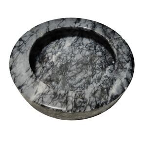 1970s Gray Etched Horses Polished Marble Stone Heavy Large Ashtray Three Holders